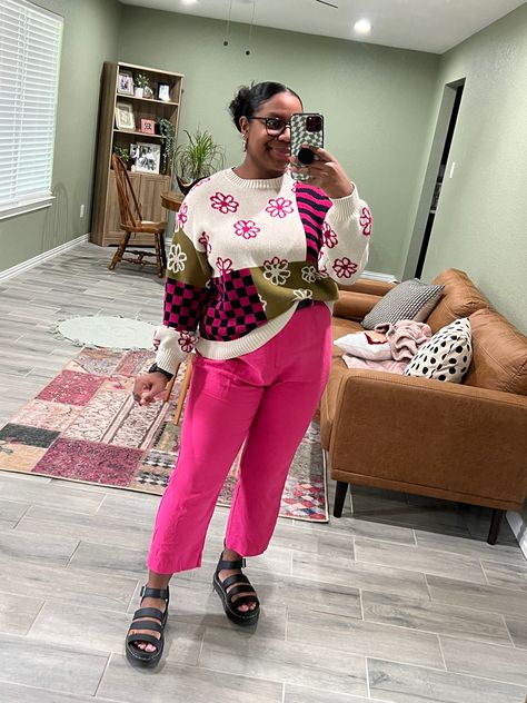 Colorful Business Casual Plus Size, Colorful Buissnes Casual, Fun Business Casual Outfits Plus Size, Colourful Corporate Fashion, Colorful Smart Casual, Funky Midsize Fashion, Colorful Business Casual Outfits, Quirky Office Outfits, Funky Work Outfits Women