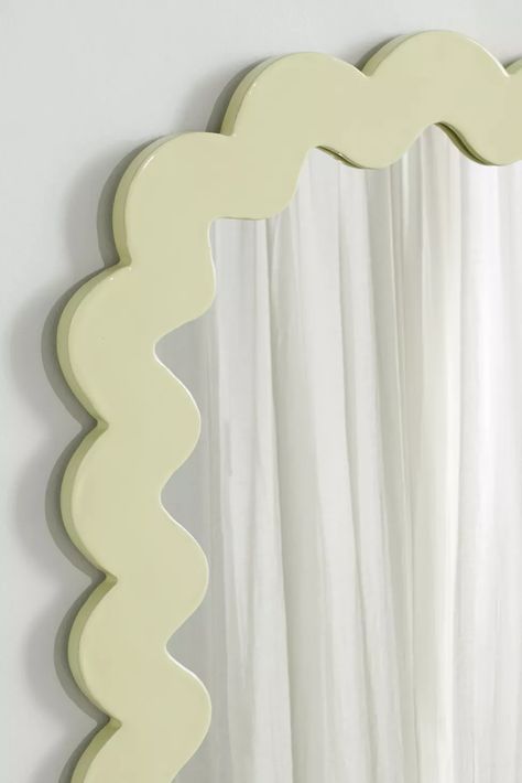 Zakaria Squiggle Wall Mirror | Urban Outfitters Fun Mirrors Bedroom, Funky Bathroom Mirror Ideas, Playroom Mirror Ideas, Green Wavy Mirror, Fun Wall Mirror, Funky Bathroom Mirror, Fun Bathroom Mirror, Cute Bathroom Mirror, Nursery Mirror Over Dresser