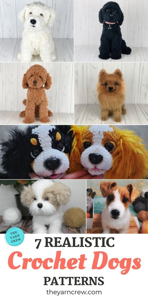 Crochet Realistic Animals Free Pattern, Crochet Dog Breeds Pattern, Crochet Sitting Dog Pattern Free, Crochet Projects Dog, Realistic Animal Crochet Pattern, Free Realistic Animal Crochet Patterns, Crocheted Dogs Free Patterns, Fluffy Dog Crochet Pattern, Crocheted Dog Patterns Free