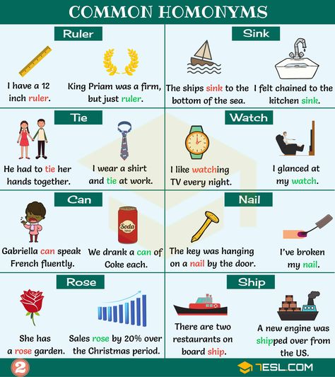 Homonym: List of 300+ Homonyms in English with Examples - 7 E S L Should be, 1. The ship sinks to the bottom of the sea. 2. There are two restaurants on the ship. Homonyms Examples, Homonyms List, Homonyms Words, Commonly Confused Words, English Language Teaching, English Language Learning, Language Teaching, English Phrases, Learn English Words