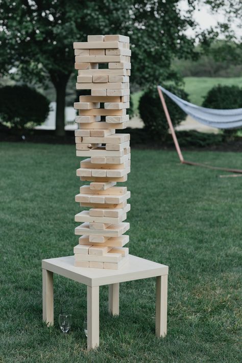 Giant jenga. Lawn games. Outdoor wedding. Summer wedding. Hammock. Wedding Reception Cocktail Hour, Wedding Lawn Games, Rustic Wedding Games, Lawn Games Wedding, Wedding Reception Entertainment, Wedding Lawn, Fun Wedding Games, Wedding Games For Guests, Reception Games