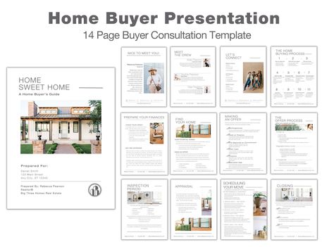 This Buyers Information Packet is fully customizable for any real estate agent to use for new clients who are getting ready to purchase a new home. Information in the Buyer presentation explains the home buying process, how to make an offer, what to expect during the appraisal and inspection period, what to expect on closing day and a few reminders on how to prepare for a move. After purchasing, you will have access to the full template on Canva. Canva.com is a website that allows you to take c Spring Real Estate Marketing, Spring Real Estate, Best Landing Page Design, Getting Into Real Estate, Closing Day, Landing Page Design Inspiration, Listing Presentation, Real Estate Buyers, Real Estate Ideas