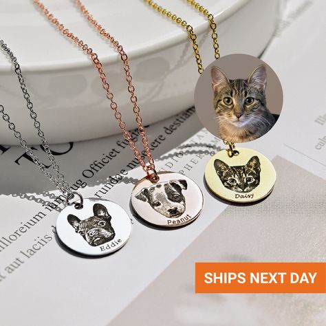 Custom Pet Portrait Necklace Pet Jewelry Dog Memorial Gift - Etsy Personalized Engraved Jewelry, Portrait Jewelry, Portrait Necklace, Pet Jewelry, Necklace Cat, Dog Memorial Gift, Dog Christmas Gifts, Pet Loss Gifts, Dog Necklace