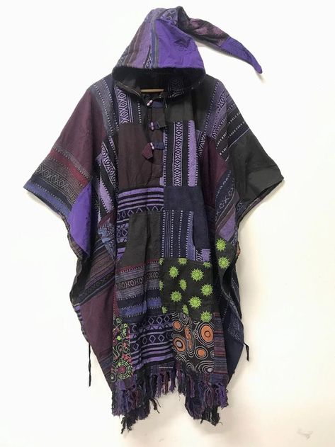 Patchwork Poncho, Odd Fashion, Hooded Robe, Hooded Cloak, Ethnic Print, Patches Jacket, Ethnic Style, Ethnic Fashion, Cloak