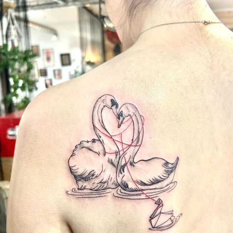 Paper Swan Tattoo, Flying Swan Tattoo, Swan Heart Tattoo, Two Swans Tattoo, Swans Tattoo, Tattoo Swan, Heart Signature, Prince Tattoo, Little Prince Tattoo