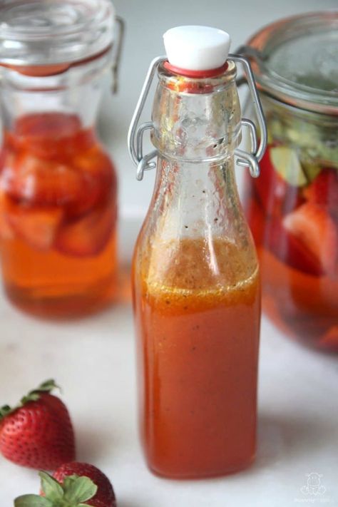 Strawberry Vinaigrette Recipe Strawberry Vinegarette, Strawberry Vinegar, Herbal Vinegar, Strawberry Vinaigrette, Infused Vinegars, Canned Strawberries, Vinegar Salad Dressing, Vinaigrette Recipe, Grandma's Kitchen