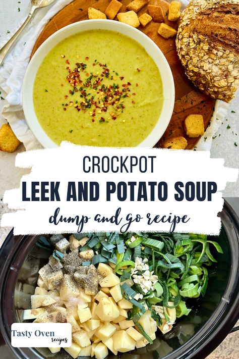 Slow Cooker Leek and Potato Soup – Tasty Oven Vegan Potato Leek Soup Crock Pot, Healthy Leek And Potato Soup, Potatoe Leek Soup Recipe Slow Cooker, Crockpot Potato Leek Soup Crock Pot, Potato And Leek Soup Slow Cooker, Leak Soup Crockpot, Crockpot Leek And Potato Soup, Leak Soup French, Knorr Leek Soup Recipes