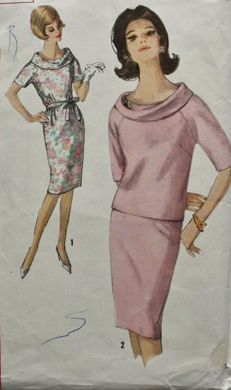 Mad Men Dresses, Retro Sewing Patterns, Vestidos Retro, Fashion 1960s, Rolled Collar, 1960's Fashion, Vintage Dress Patterns, Kick Pleat, Retro Mode