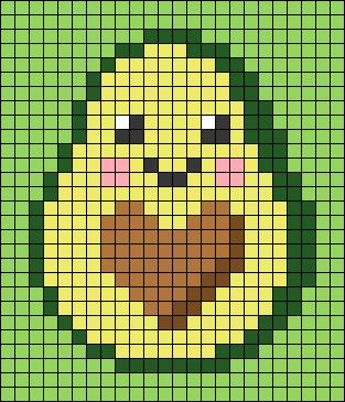 Pixel Art Avocado, Kawaii Perler Beads, Fruit Pixel Art, Food Pixel Art, Food Cross Stitch, Hama Art, Art Plan, Happy Smiley Face, Easy Pixel Art