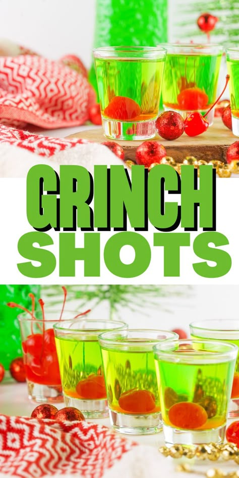 Grinch Shots, Easy Christmas Drinks, Fun Holiday Drinks, Grinch Drink, Christmas Alcohol, Christmas Cocktails Easy, Christmas Drinks Recipes, Christmas Shots, Grinch Christmas Party