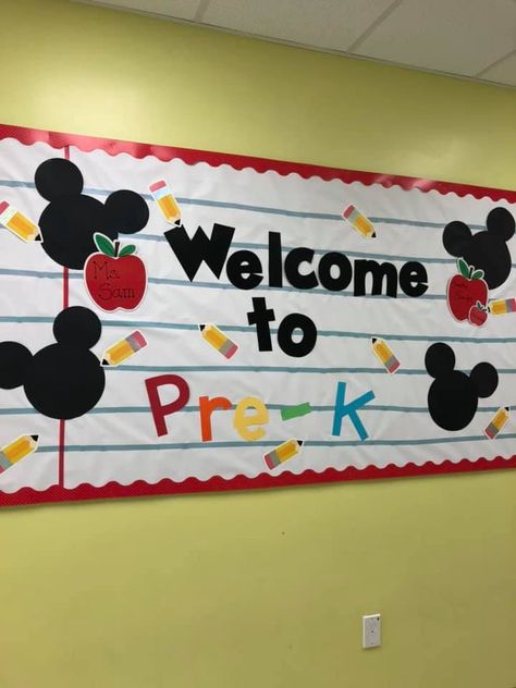 Be Our Guest Bulletin Board, Disney Classroom Theme Decor, Cartoon Classroom Theme, Mickey Mouse Classroom Decorations, Mickey Mouse Bulletin Board, Mickey Mouse Classroom Door, Disney World Classroom Theme, Disney Themed Classroom Doors, Mickey Classroom Door