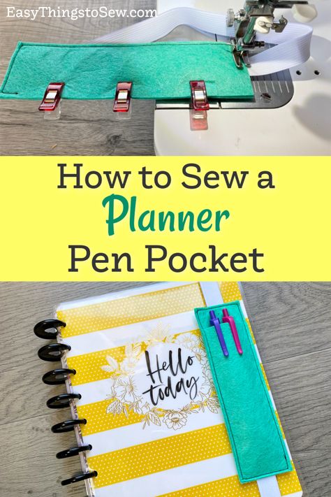 pen pocket attached to a notebook Pen Sleeves Diy, Teacher Sewing Patterns, Journal Bookmark Diy, Diy Pen Holder For Planner, Elastic Pen Holder Diy, Teacher Sewing Gifts, Sew To Sell Ideas, Sewing Ideas To Sell, Planner Gift Ideas