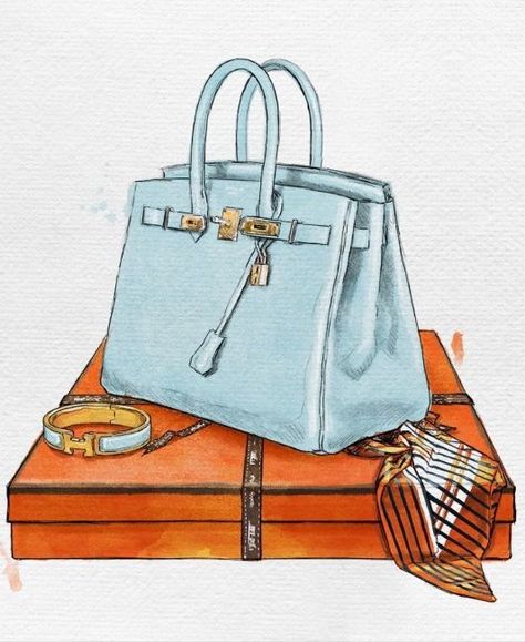 Bag Illustration, Draw Fashion, Glam Wall Art, Unique Handbags, Bleu Pastel, Blue Handbags, Design Essentials, Bag Collection, Oliver Gal