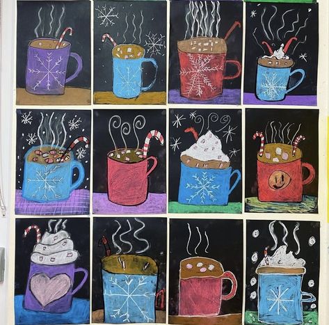 Hot Chocolate Art Project For Kids, Pencil For Drawing, Hot Chocolate Art, Holiday Art Projects, Winter Art Lesson, Christmas Art Projects, 2nd Grade Art, Winter Art Projects, 4th Grade Art