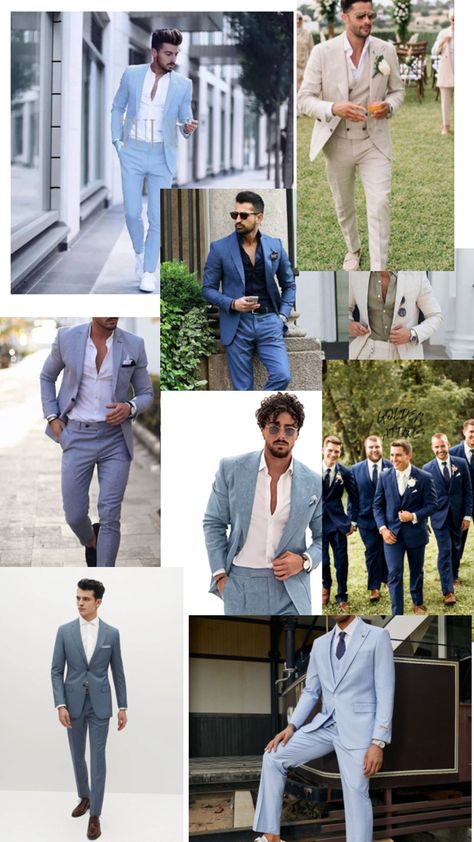 Groom And Groomsmen Different Suits, Groomsmen Different Suits, Mens Beach Wedding Attire, Groomsmen Ideas, Beach Wedding Attire, Coastal Grandma, Wedding Vibes, Men Beach, Wedding Outfits