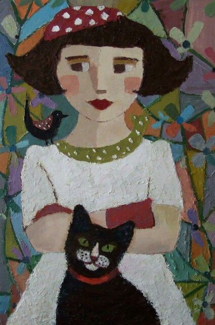 Catriona Millar Scottish Painting, Red Rag, Naive Painting, Cat Art Illustration, Scottish Art, Scottish Artists, Cats Illustration, Naive Art, Folk Art Painting