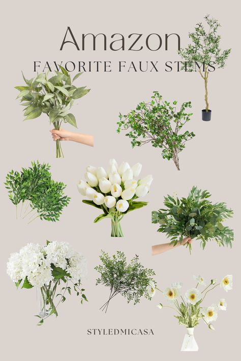 Faux Greenery In Vase, Faux Florals Wedding, Best Fake Flowers Decor Home, Best Faux Greenery Stems, Floral Stems In Vase, Best Faux Plants On Amazon, Decorating With Faux Flowers, How To Arrange Faux Flowers In A Vase, Best Faux Flowers