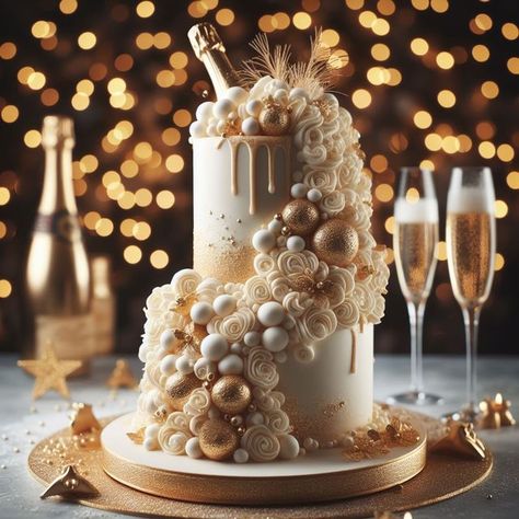 iva | ai desserts artist on Instagram: "Join me for a sophisticated celebration: ring in the New Year with my decadent festive cake! 👇Champagne Toast Cake:👇 1️⃣ Decorate a cake to resemble a bottle of champagne with bubbly frosting and edible gold or silver accents. 2️⃣ Use a champagne glass topper made from sugar or chocolate. 3️⃣ Consider incorporating champagne flavor into the cake or frosting for an extra festive touch. . . . . . AI generated art . . . #aifood #aifoodcreations #aicakes #aicake #newyear2024 #newyearparty" Champagne Bottle Cake Ideas, 21st Birthday Cake Champagne, Champagne Bubble Cake, Champagne Cake Ideas, Vintage Birthday Cake Ideas, Champagne Themed Cake, Champagne Theme Cake, Cake With Champagne Bottle On Top, Champagne Birthday Photoshoot