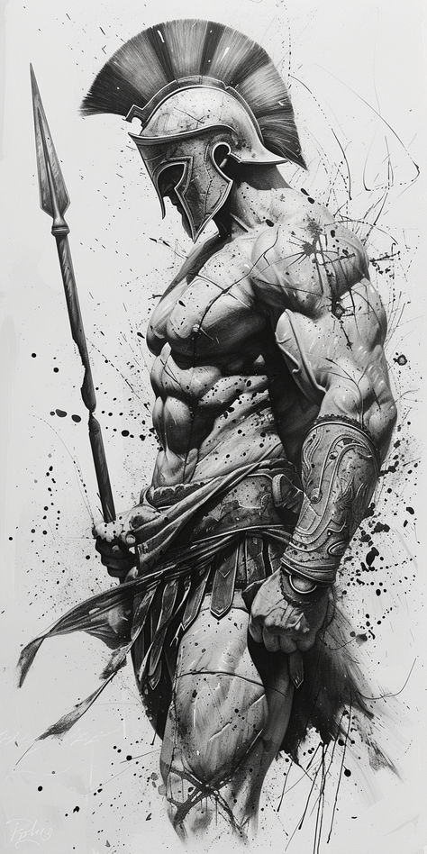 Gladiator Tattoo, Spartan Tattoo, Warrior Drawing, Warrior Concept Art, Roman Soldier, Greek Mythology Tattoos, Warriors Wallpaper, Greek Warrior, Warrior Tattoos