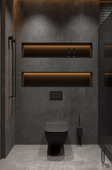 Dark Grey Bathroom, Wc Decoration, Toilette Design, Bathroom Inspiration Modern, Black Toilet, Washroom Design, House Details, Interior Minimalista, Vintage Ideas