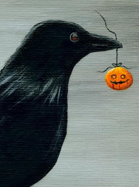 Halloween Artwork Drawing, Cute Crow Art, Halloween Art Drawing, Halloween Art Ideas, Halloween Art Prints, Raven Halloween, Facts About Halloween, Halloween Raven, Halloween Canvas Art