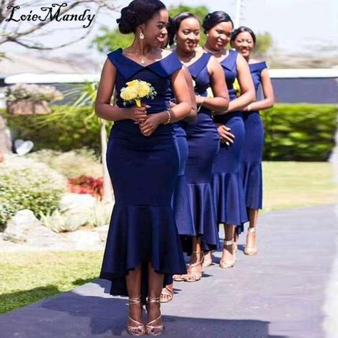 Plus Size Women Dresses, Blue Bridesmaid Dresses Short, African Bridesmaids, African Bridesmaid Dresses, Wedding Maids, Royal Blue Bridesmaid Dresses, African Wedding Attire, Knee Length Bridesmaid Dresses, Mermaid Bridesmaid