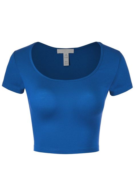 Women's Basic Scoop Neck Short Sleeve Stretchy Jersey Crop Top Blue Crop Top Outfit, Dark Blue Crop Top, Jersey Crop Top, Tight Crop Top, Fitted Crop Top, Diy Clothes And Shoes, Blue Crop Top, Top Beauty, Blue Crop Tops