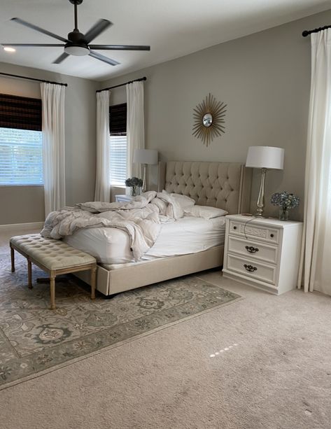 My Bedroom Makeover Sources - Frills and Drills Bedroom Ideas Master Modern Tufted Headboards, White Tufted Bedroom Ideas, Ivory Upholstered Bed, White Tufted Bed, Tufted Headboard Bedroom, Modern Bedroom Storage, Bedroom Ideas For Women, Tufted Bedroom, Women In Their 20s