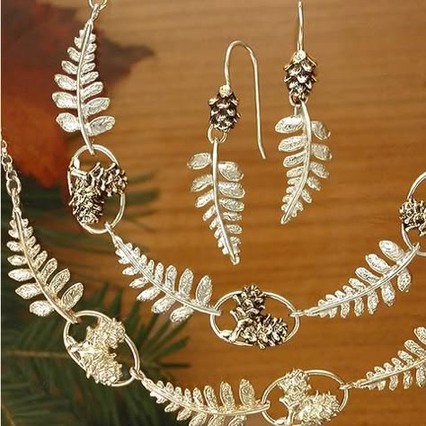 Pine Cone Jewelry, Pine Jewelry, Pinecone Necklace, Art Clay Silver, Silver Fern, Mountain Designs, Botanical Jewelry, Silver Art, Pin Jewelry