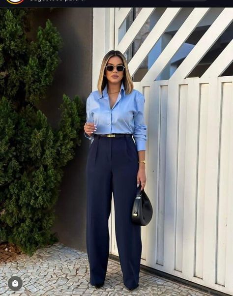 Blue Polo Shirt Outfit Women, Blue Work Blouse, Blue Top Outfit, Polo Shirt Outfit, Outfit Tutorial, Epic Clothing, Polo Shirt Outfits, Business Savvy, Blue Polo Shirt