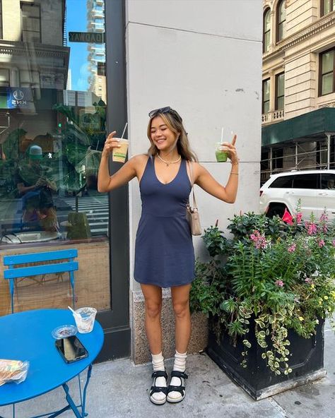 ashley alexander on Instagram: "love mornings w/ matcha, cute exercise dresses, anddd… socks with sandals @fabletics #fableticsambassador" Socks And Sandals Outfit, Outfits With Socks, Dress With Socks, Ashley Alexander, Socks With Sandals, Fem Face Claims, 2023 Beach, Barbie Wardrobe, Clothing Guide