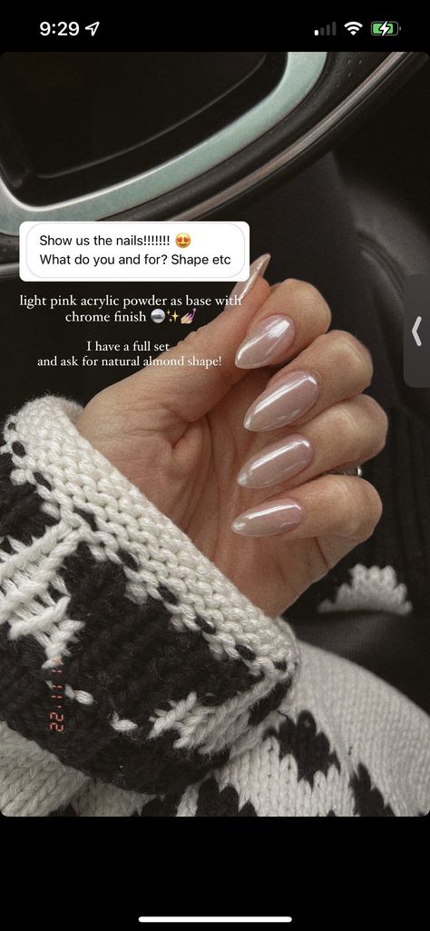 Gel Nails With Chrome Powder, Shimmer Almond Nails, Pearl Glazed Nails, June Nails Ideas 2023 Almond, Bride Chrome Nails, Crome Nails Sliver, French Mani With Chrome, Clear Chrome Nails Almond, Silver Glam Nails