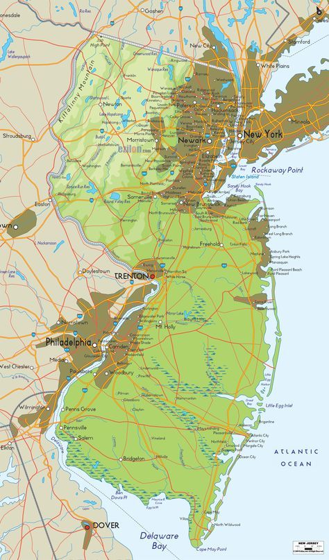 Physical Map of New Jersey American States, Physical Map, Road Trip Routes, Key Art, Garden State, Nails Today, Architecture Tattoo, World Geography, Jersey Girl