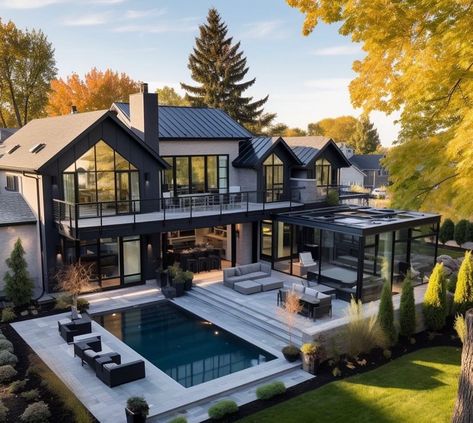 I had someone ask me the other day about how I feel about the “trend” of black houses. Let’s be real… there have always been dark houses.… | Instagram Houses Exterior, Dream Life House, Building House Plans Designs, Beautiful House Plans, Modern Mansion, Luxury Homes Dream Houses, Dream Houses, Design Your Dream House, Dream House Exterior