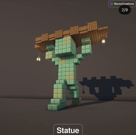 Minecraft Build Statue, Minecraft Railroad Bridge, Minecraft Statue Ideas Easy, Minecraft Tiny Statue, Statues Minecraft Ideas, Mc Statue Ideas, Minecraft Wizard Statue, Minecraft Granite Building, Minecraft Building Decorations