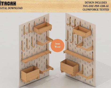 Cnc Files | Etsy New Zealand Diy Storage Unit, Pegboard Shelf, Peg Board Hooks, Pegboard Display, Wand Organizer, Pegboard Accessories, Shelf Storage, Lasercut Design, Retail Space