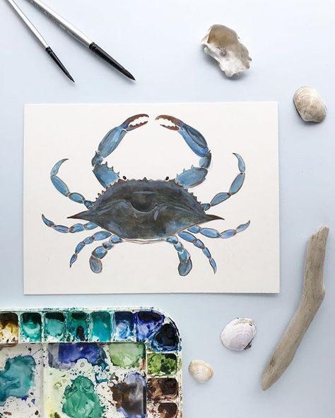 This blue crab and its companions have been a slow but steady painting process but worth the patience and progress. Crab Sign, Cap Wall, Giant Wall Art, Maryland Blue Crab, State Symbols, Wall Art Beach, Blue Crab, Beach Signs, Art Beach