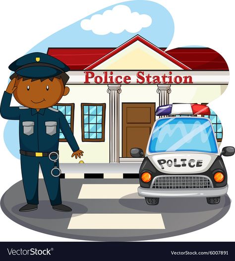 Picture Of Policeman, Police Station Clip Art, Police Station Illustration, Community Places Pictures, Police Station Cartoon, Police Station Drawing, Police Birthday Theme, Police Illustration, Community Helpers Pictures