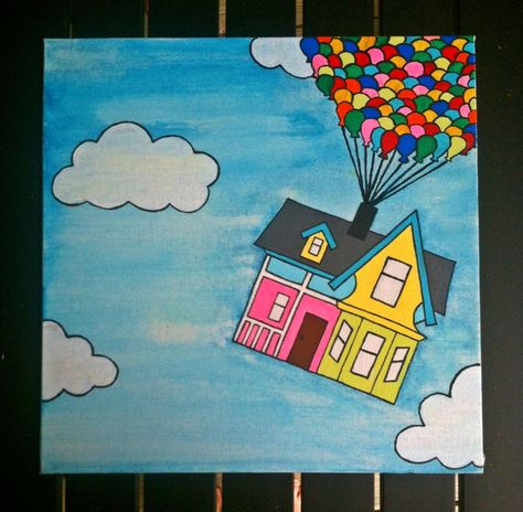 Encanto Canvas Painting, Up Art Pixar, Up Painting Disney, Up House Painting, Up House Drawing, Pixar Up House, Simple House Drawing, Up Pixar, House Canvas