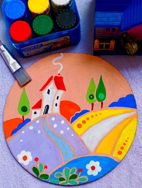 Circle Cardboard Painting, Cardboard Painting, Folk Art, Sugar Cookie, Art Gallery, Quick Saves, Art