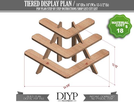 Diy Plans for Portable 3 Tiered Display Stand Easy and | Etsy Australia Flower Market Display, Farmers Market Booth Ideas, Pop Up Market Display Ideas, Table Display Ideas, Christmas Tree Village Display, Wooden Chair Plans, Table Top Display Stand, Tiered Display, Cupcake Display Stand