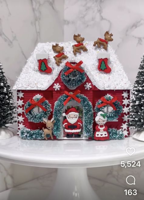 Dollar Tree Gingerbread House, Christmas House Craft, Diy Christmas House, Gingerbread House Craft, Ginger Bread House Diy, Mrs Clause, Dollar Tree Christmas Decor, Dollar Store Christmas Crafts, Santa's Village