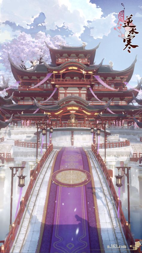 Imperial City Fantasy Art, Fantasy Japanese Castle Art, Fantasy Temple, بيوت ملكية, Dr Mundo, Chinese Palace, Ancient Chinese Architecture, Anime Places, Japan Landscape