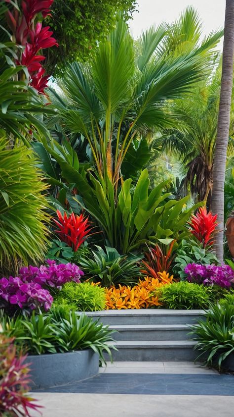 Transform Your Outdoor Space: 15 Tropical Landscaping Ideas - Cheerful Talks Tropical Landscaping Ideas, Rainforest Garden, Tropical Backyard Landscaping, Pool Plants, Restaurant Designs, Tropical Outdoor, Balinese Garden, Tropical Landscape Design, Taman Air