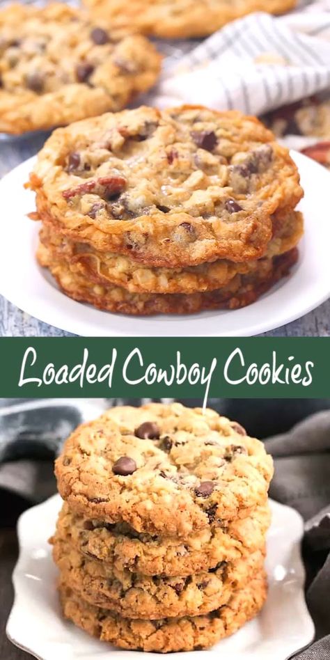 Ultimate Cowboy Cookies, Oatmeal Everything Cookies, Special K Cookies Recipe, Loaded Cowboy Cookies, Ranch Cookies Recipe, Best Cowboy Cookies Recipe, Oat Meal Cookies Recipes, Loaded Chocolate Chip Cookies, Cooks Country Recipes Desserts