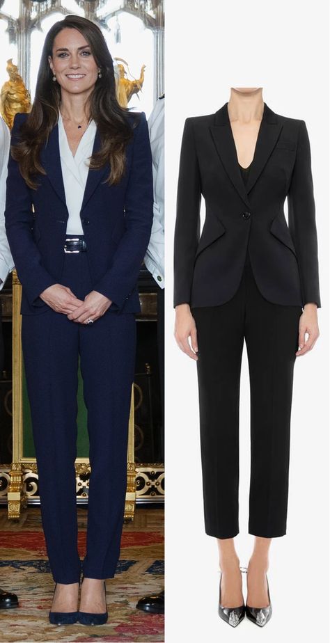 Kate Middleton meets Navy in blue suit & ocean-inspired earrings Navy Blue Suit Outfit, Navy Blazer Outfit Women, Womens Navy Suit, Alexander Mcqueen Suit, Blue Blazer Outfits For Women, Navy Blue Blazer Outfit, Blue Suit Outfit, Blue Alexander Mcqueen, Navy Blazer Outfits