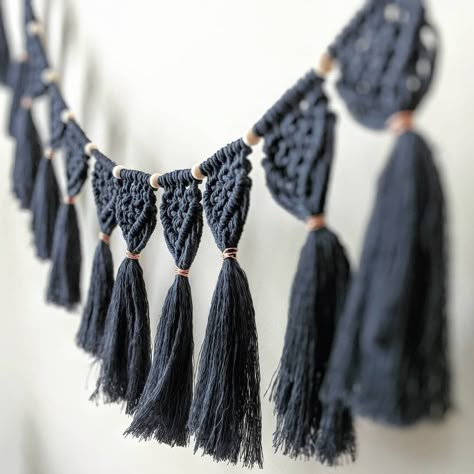 Happy Sneak-Peek Thursday to our Instagram friends! Fresh indigo macrame hitting Replanted Goods this weekend! ✌ . . . . . #replantedgoods #sneakpeekthursday #plantwrap #macrame #bohodecor #happyhippie #bohovibes #bohochic #bohostyle #buyhandmade #buylocal #macrameallday #indigo #sahmlife #indigogarland #wallhanging #copperandmacrame #bedroomdecor #livingroominspo #decorinspo #changeyourspace #etsybestsellers #madeindurham Macrame Bunting, Macrame Tassel, Macrame Garland, Art Macramé, Etsy Best Sellers, Hantverk Diy, Makramee Diy, Instagram Friends, Tassel Garland