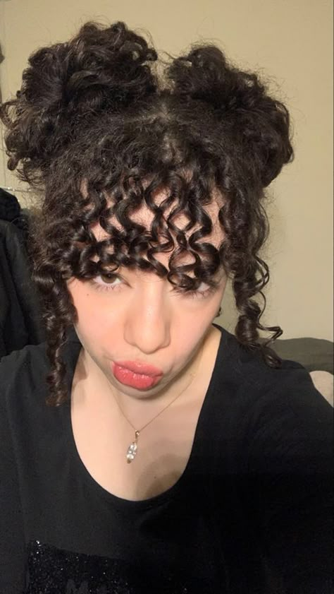 Curly Bun With Bangs, Trendy Curly Haircuts, Curly Buns, Curly Hair Care Tips, Bun With Bangs, Haircuts Curly Hair, Easy Curly Hairstyles, Haircuts Curly, Curly Bun Hairstyles