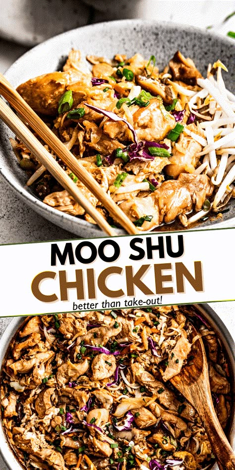 Forget Chinese takeout! Make it at home. This Moo Shu Chicken is a sizzling hot stir-fry of thinly sliced chicken, cooked egg, and veggies, all coated in a delightfully savory, slightly sweet sauce. Argentinian Asado, Moo Shu Chicken, Moo Shu, Asian Dinners, Chinese Cooking Recipes, Asian Inspired Dishes, Chinese Takeout, Easy Chinese Recipes, Think Food