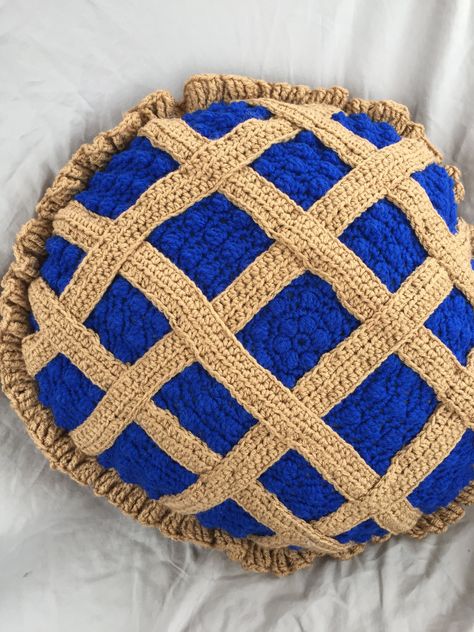 by KadieCrochets on Etsy Crochet Pie, Cushion Crochet, Food Pillows, Crochet Weave, Cushion Floor, Crochet Fruit, Pie Pie, Everything Blue, Crochet Cushion